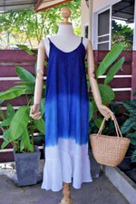 Women Summer Sun Dress Indigo Tie Dye Beach Resort Wear Maxi Dress Length: 54