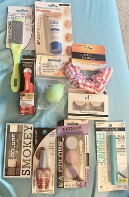 10 Item Lot Makeup Eyeshadow, Blender, Lot BB, Nail, Hair, Lashes, Dark Circ NEW