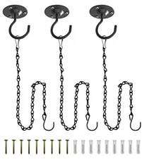  Ceiling Hooks for Hanging Plants - Plant Hanger Indoor 3 Pack Black With Chain