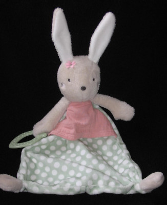 Topomini Bunny Rabbit Baby Lovey Security Blanket Teether Green White Polka Dots