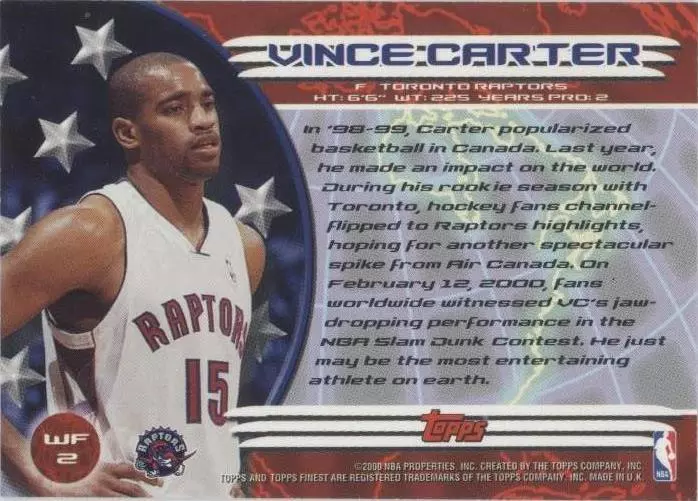 2000-01 Topps Finest - Vince Carter #WF2
