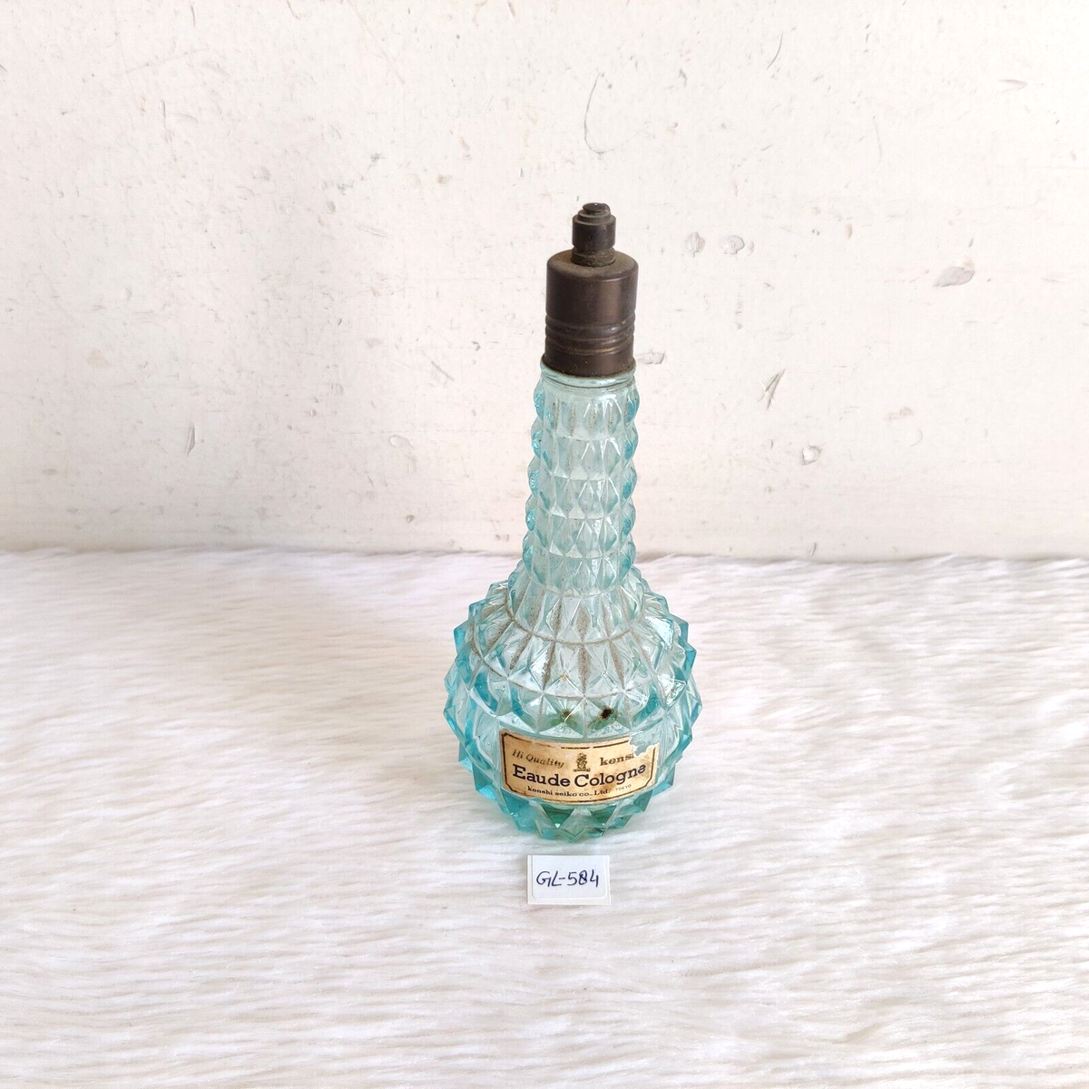 Vintage Kenshi Seiko Eau de Cologne Perfume Aqua Blue Glass Bottle