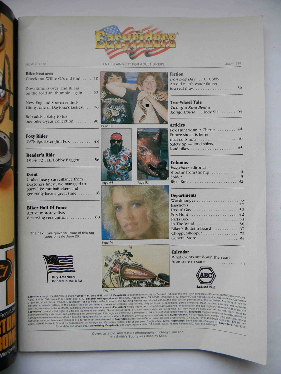 Easyriders July 1988,Rodeo Calendar,Bobby Baggett,Jimi Fox,Willie G,Bill  Bassett | eBay