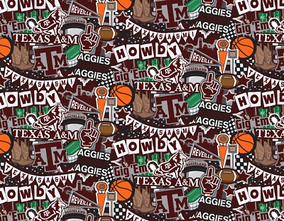 Texas A&M Aggies Cotton Fabric Doodle Design by Sammy-Sold by the Yard-Sykel