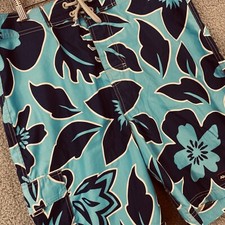 Vintage Abercrombie Fitch Swim Board Shorts 34 Hawaiian Hibiscus Aloha Bermuda