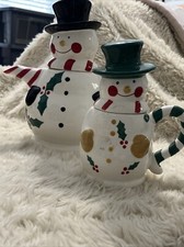 Snowman Tea Set With Four Snowmen Cups With Lids Christmas Decor