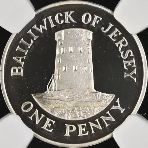 JERSEY. 1983, 1 Penny, Silver - NGC PF68 - Top Pop 🥇 Le Hocq Tower, St Clement