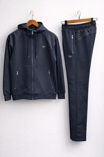 Men  s dark blue Tracksuit Set Zip Hoodie  Zip Pockets 2 Piece Outfit
