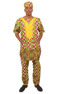 Men s African Embroidered Top & Pant Set w/ Hat   2pc Outfit 5XL