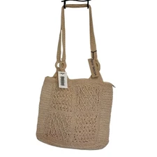 NWT Vintage Sears Crochet Woven Handbag Tote Purse Cream 1980s 1990s Retro