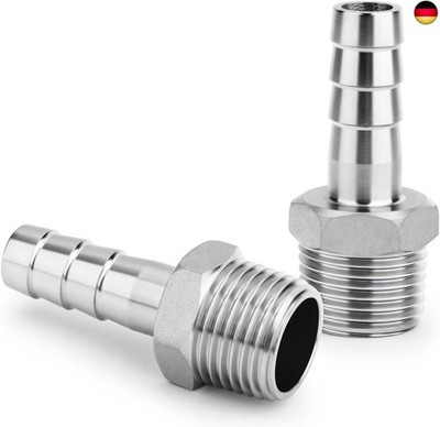 2 Stück Schlauchtülle Edelstahl, Reduktion Schlauch Widerhaken Adapter, 10 MM Ba