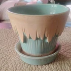 Vintage McCoy Pottery Flower Pot Planter Icicle Snow Drip Flower Turquoise Blue