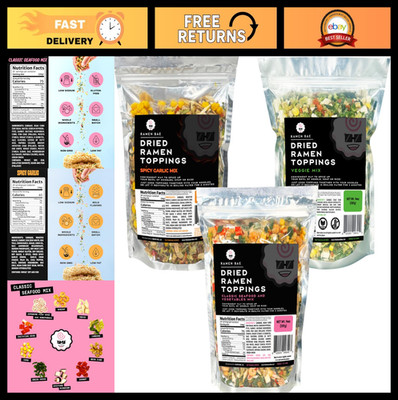 3-Pack Dried Ramen Toppings - Classic Seafood, Spicy Garlic & Veggie Mix