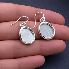 10x12mm Oval 925 Sterling Silver Bezel Earrings Cabochon Resin Setting Jewelry