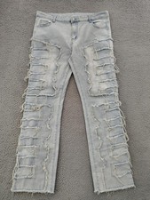 Mens Jeans Light Wash Distressed 2XL Blue Stretch Denim Extreme Ripped Shredded