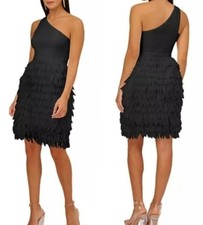 Adrianna Papell Women's Black Chiffon Feather Cocktail Sheath Dress Size 0