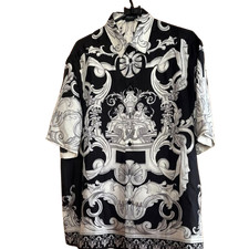 Versace Men Shirt Short Sleeve Black White All-Over Print Silk 50 Size 180/92A