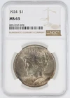 1924 NGC MS63 S$1 Philadelphia Mint Peace Silver Dollar No Reserve