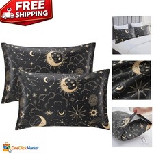 Elegant Black Satin Pillowcase Set - Queen Size with Envelope Closure 2 Pack