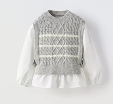 Zara Kids New Combination Poplin Striped Knit Sweater