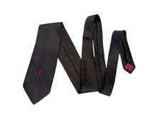 Yves Saint Laurent YSL Silk Tie Black Red Logo Vintage 90s Designer