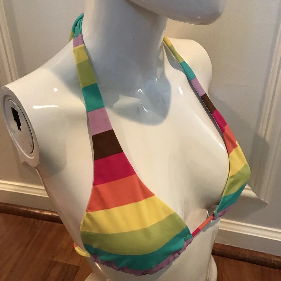 Victorias Secret 彩虹比基尼上衣条纹三角滑领带背部游泳 XS 码 — 第 4/4 张图片