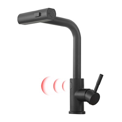 Black Touchless Waterfall Kitchen Faucet with Pull Down Sprayer Single Hole H...
