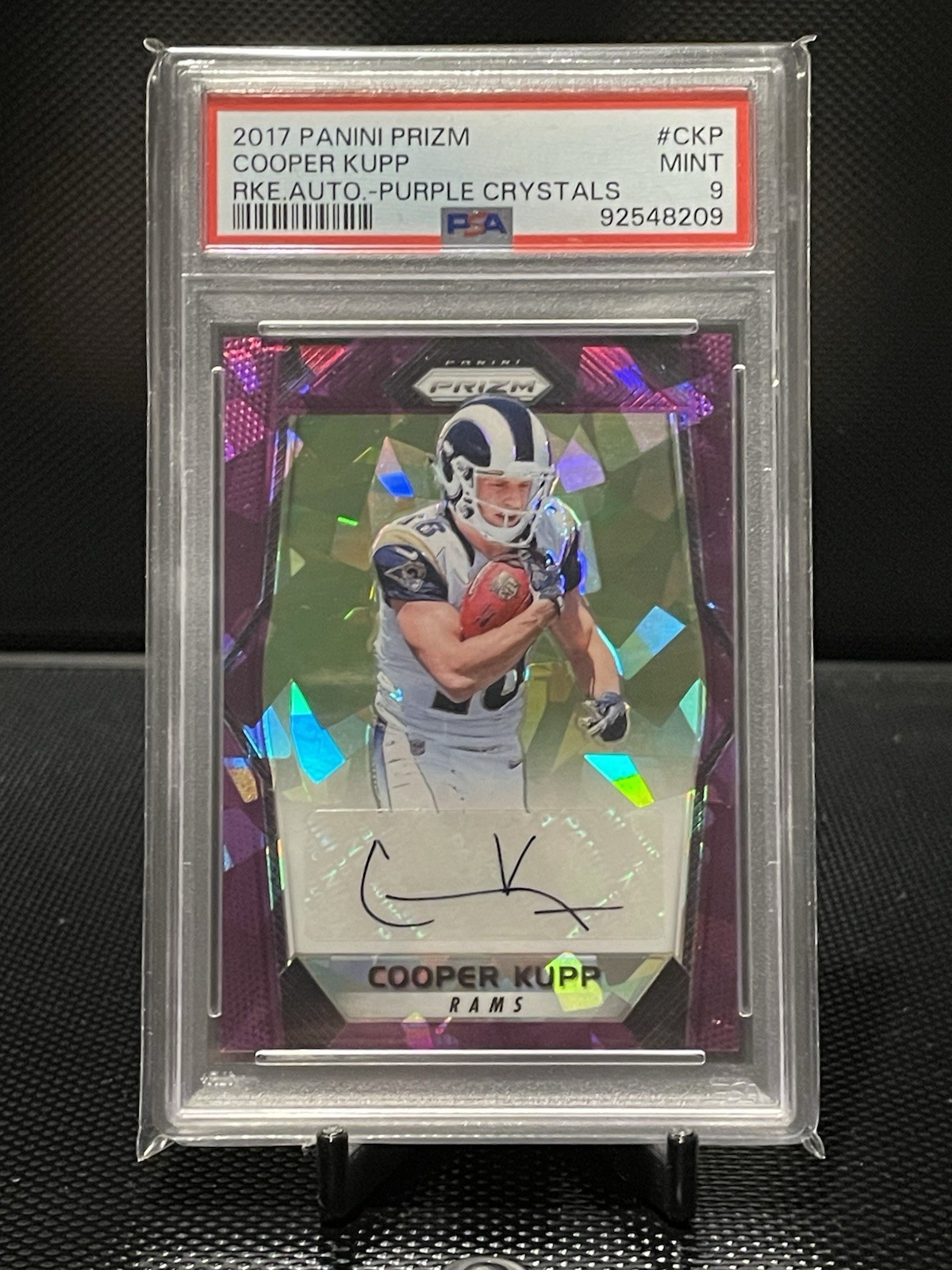2017 Panini Prizm Cooper Kupp Rookie Purple Crystals #RA-CKP /75 PSA 9
