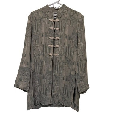 Max Mara Weekend Jacket Womens 10 Grey Architectural Print Frog Closure Mandarin