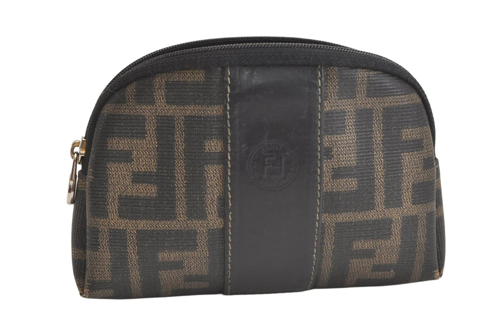 echt FENDI Zucca Vintage Etui Geldbörse PVC Leder braun schwarz Trödel 3996N