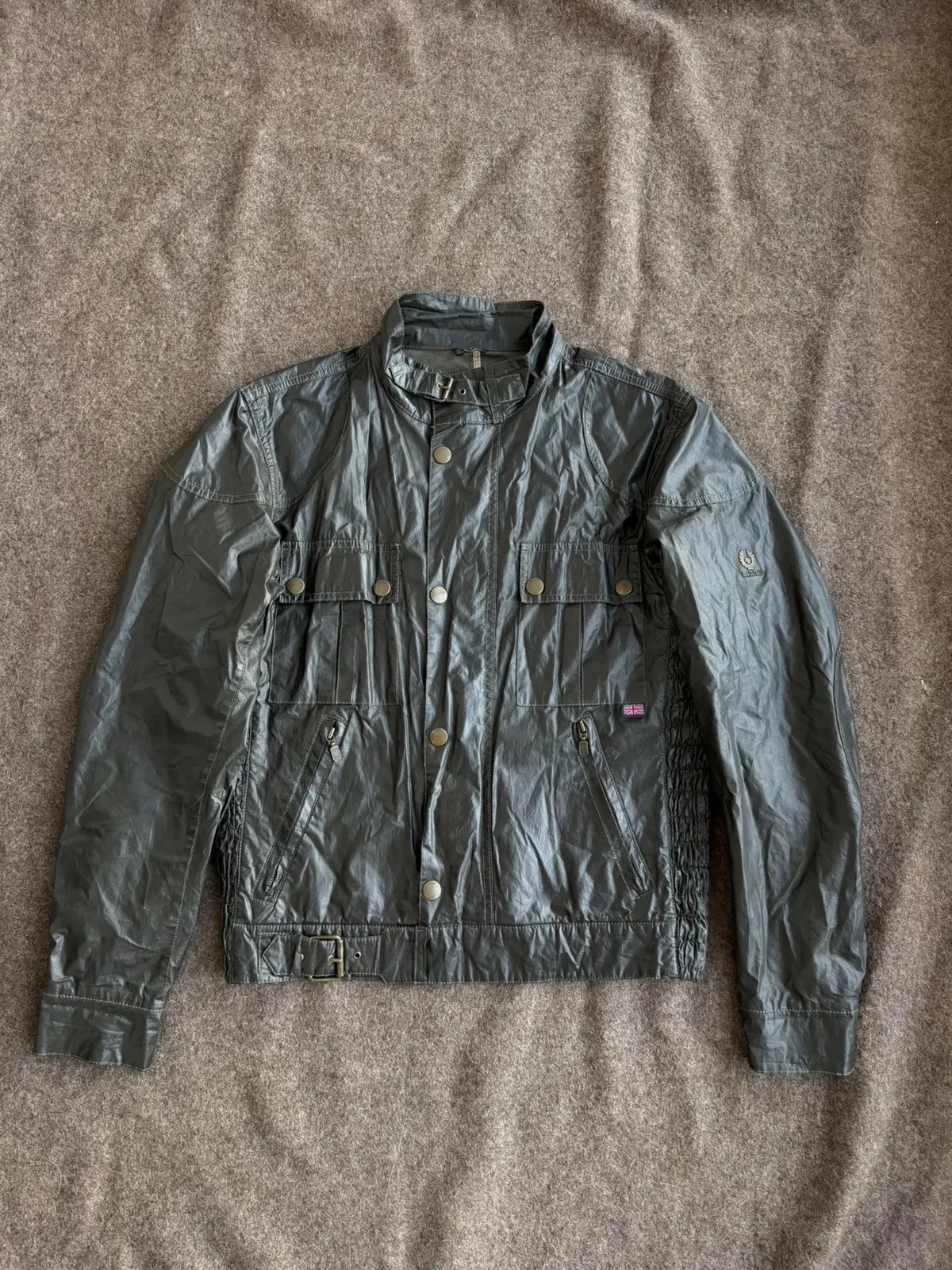 Belstaff Gangster 1969 Black Prince Label Coated Biker Jacket Dark Olive L - product detail image 1