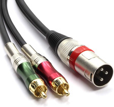 10FT XLR Male to 2 X Phono RCA Plug Adapter Y Splitter Patch Cable, 1 XLR Male 3