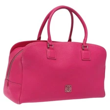 LOEWE Anagram Hand Bag Leather Pink Gold Auth yk17930