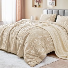 Duvet Cover King Size, Reversible Floral Beige Duvet Cover Set with Zipper