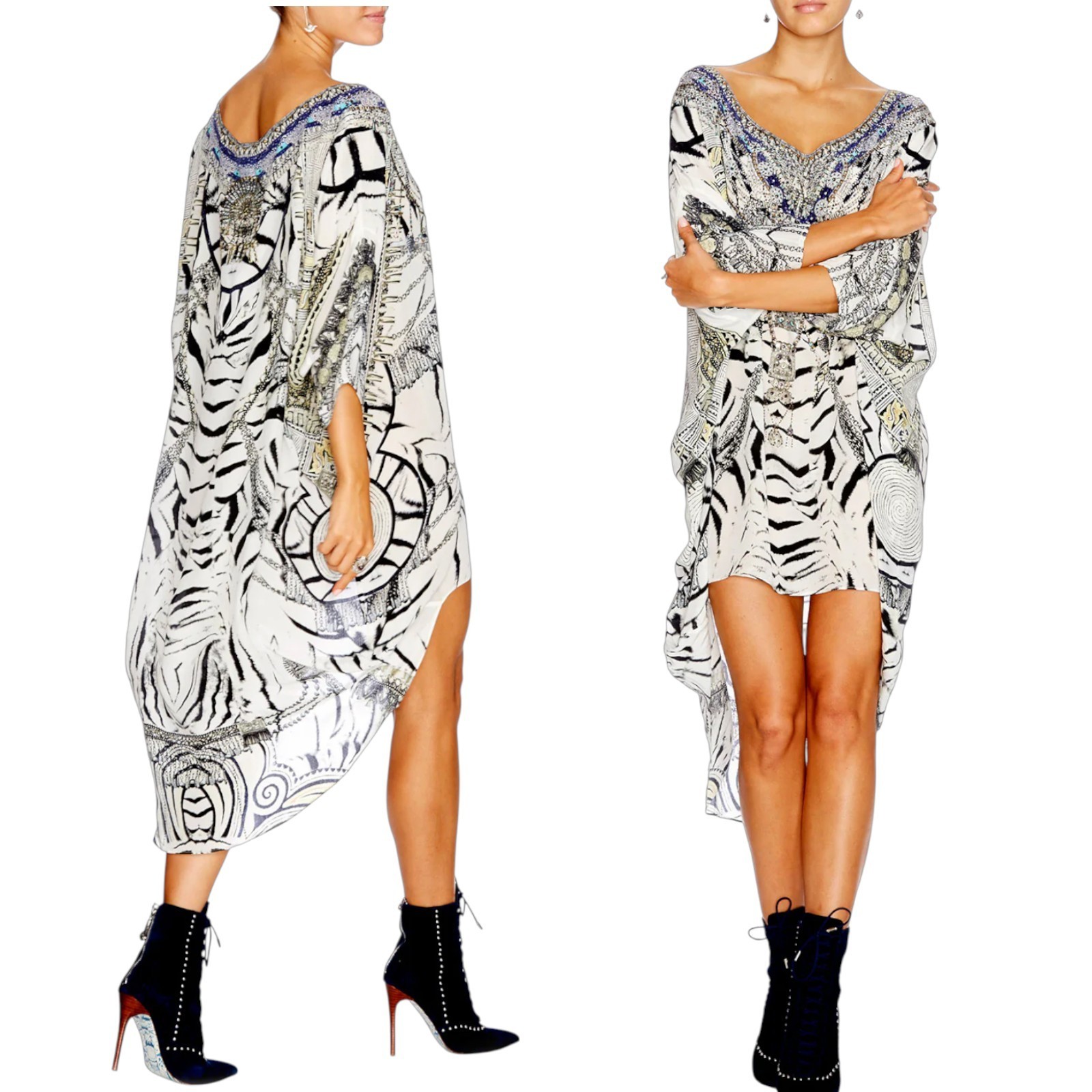 Camilla Wild Belle Dress One Size Scoop Back Hem Animal Print Silk Mob Wife Long