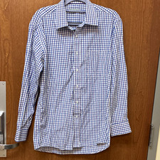 Valentino Rich Men  s Check Dress Shirt White Blue Purple Long Sleeve Size 100