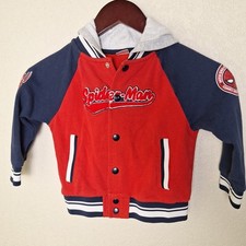 Disney Marvel Spiderman Hooded Jacket Boys Size 4T Red Snap Buttons