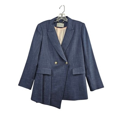 Marella Blazer Womens 8 Blue Textured Double Breasted Gold Button Suit Jacket