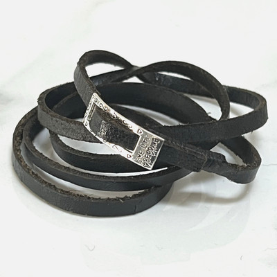 LA 925 STERLING SILVER LEATHER ''LOVE LIFE BE BRAVE'' BRACELET multi WRAP 38.5''L