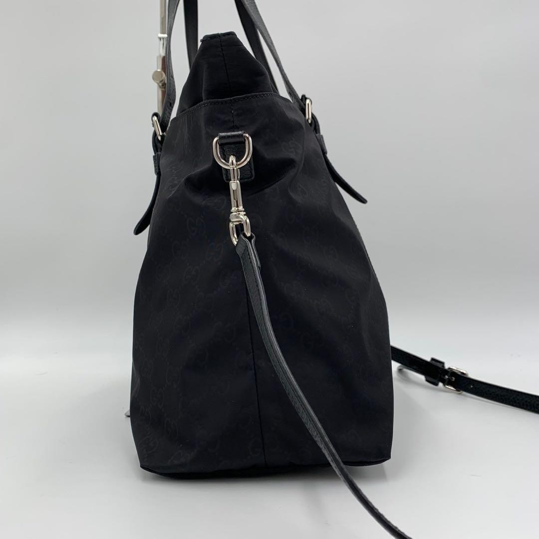 GUCCI GG Canvas Leather 2Way Tote Bag Black A4 Unisex Authentic thumbnail 5