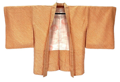 Vintage Japan Haori Kimono Jacke Lebendig Orange Voll Shibori Seide Traditionell