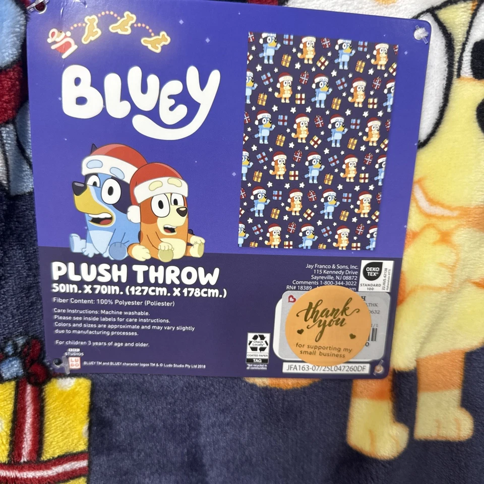 Nuevo Bluey & Bingo en Sombreros de Papá Noel y Regalos de Navidad 50x70 Manta Azul Oscuro Foto 2 de 4
