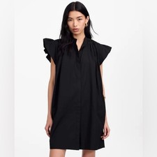 Madewell NWT Women's Flutter Sleeve Button-Front Poplin Mini Dress Black Small