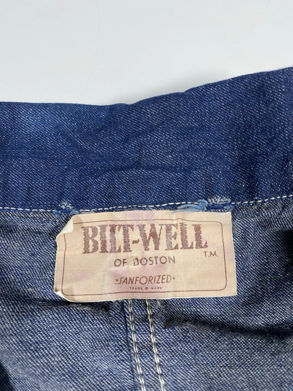 Vintage 1950s Bilt-Well Boston Sanforized Denim Coveralls Sz 44 Conmar Zipper
