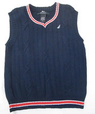 NAUTICA boys navy sweater vest 5 5T cotton orange accents