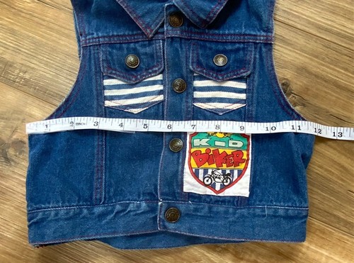 VINTAGE YOUTH UNISEX BLUE JEAN FULL SNAP VEST KID BIKER - Picture 5 of 8