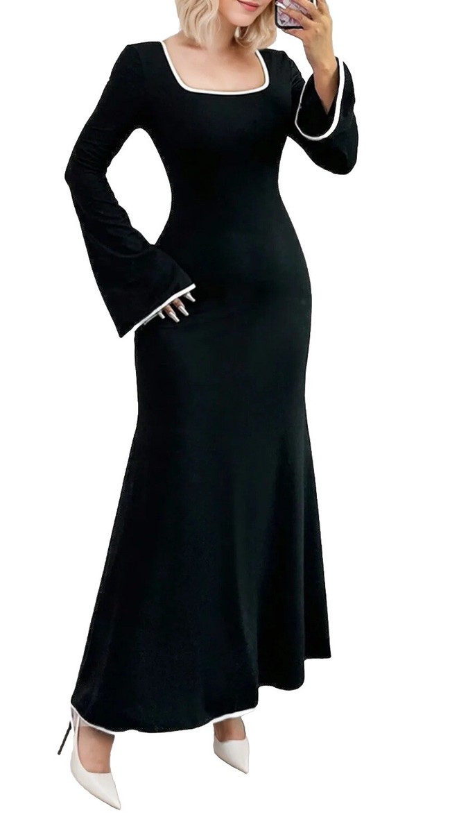 long sleeve black dress for funeral in 2X Designed by Lynh Haaga and Micheline Pitt and made in China Long Sleeve Plain Black Homecoming