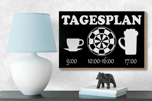 Holzschild Spruch 18x12cm Tagesplan Tasse Dart Bier Holz Deko Schild wooden sign - Picture 4 of 5
