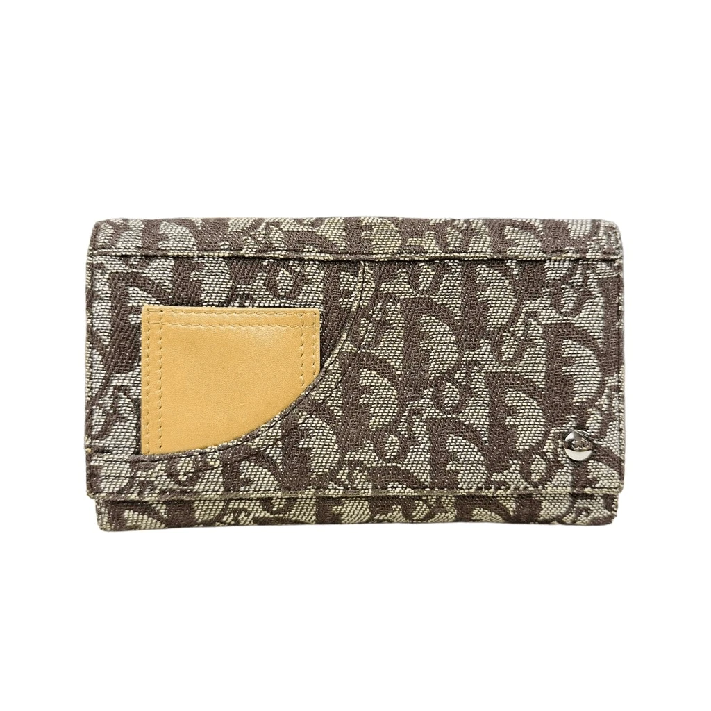 Grand portefeuille cuir toile bronzé marron neutre Christian Dior Trotter