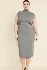 $35 OLD NAVY MOCK NECK RIBBED KNIT BLACKJACK RUCHED POLY STRETCH MIDI DRESS